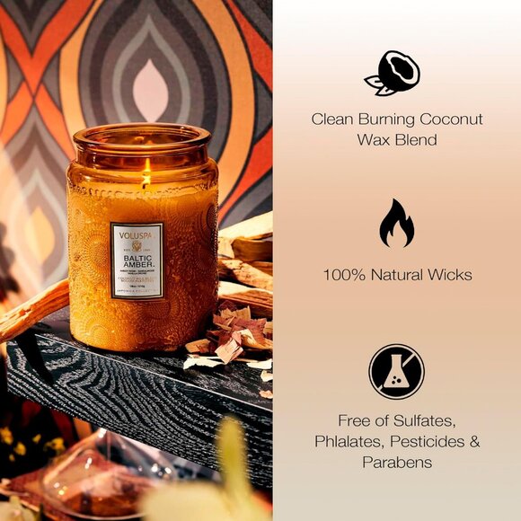 Baltic Amber, Large Candle Jar, 18 oz, 100 Hour Burn Time, Coconut Wax for Clean - Picture 3 of 5